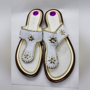 Italian Leather‎ Sandal Shoes By Mila Paoli White & Gold New Sz 8.5